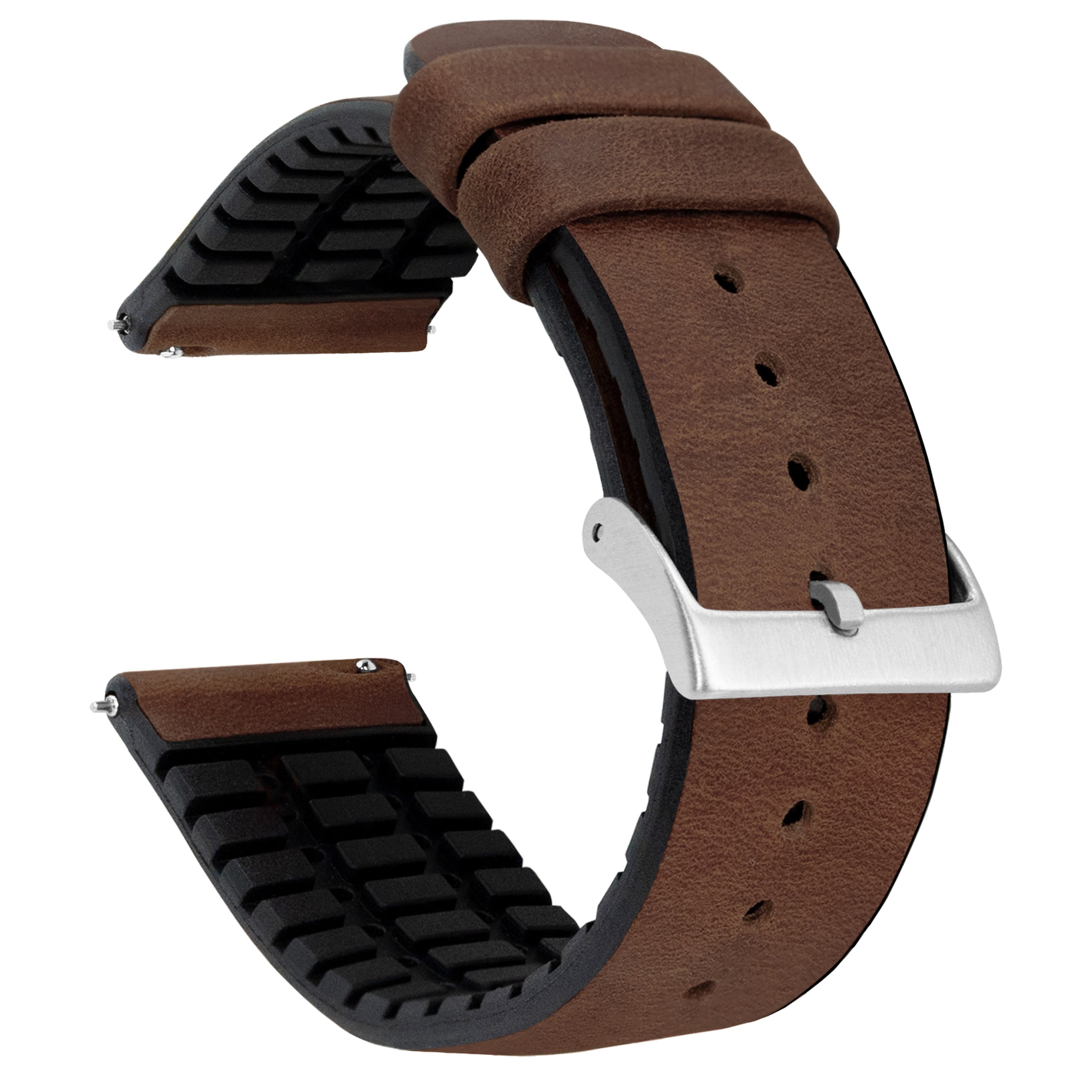 Walnut Brown Leather And Rubber Hybrid Watch Band – Barton Watch Bands