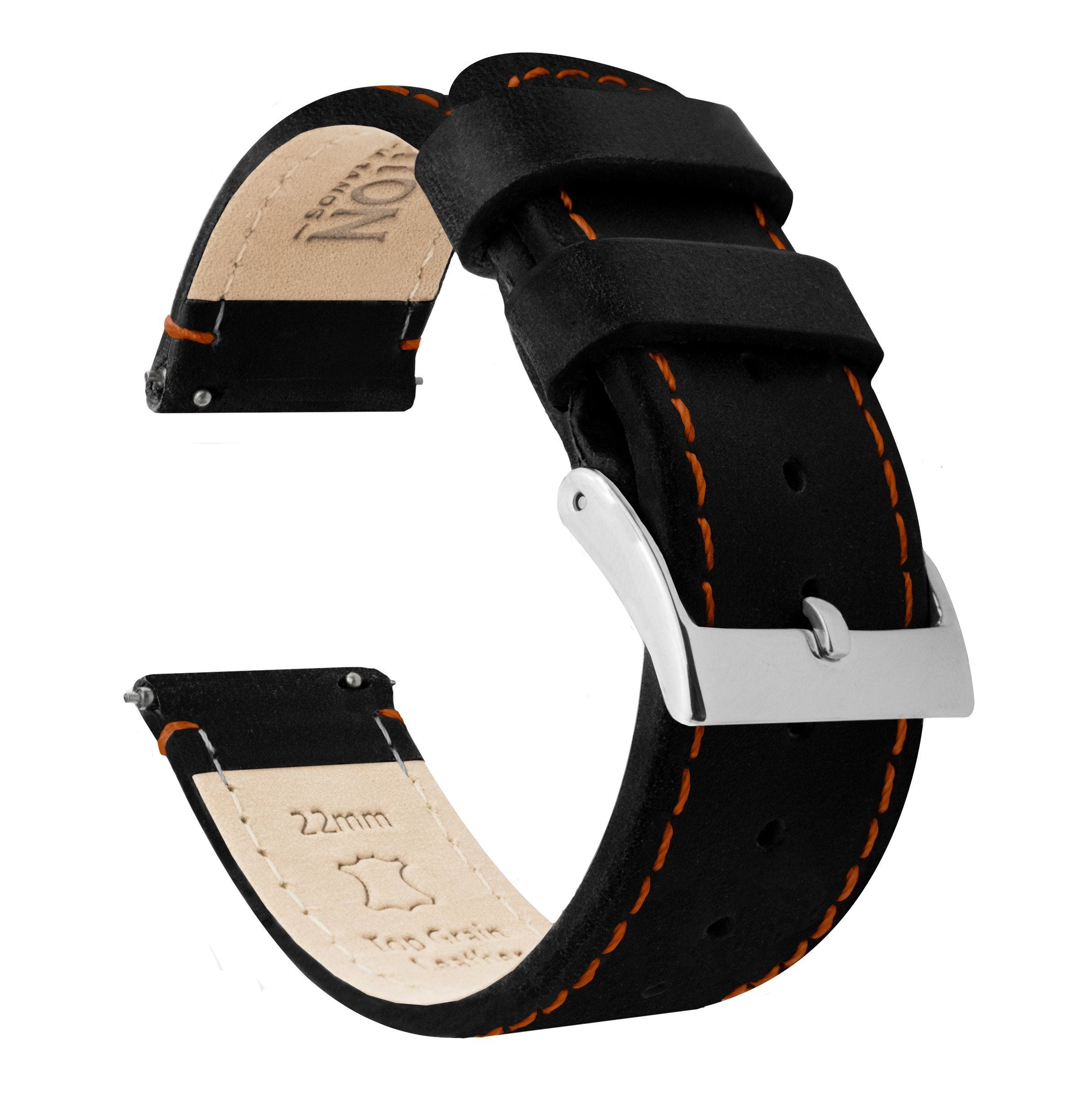 Black Leather Orange Stitching Watch Band – Barton Watch Bands